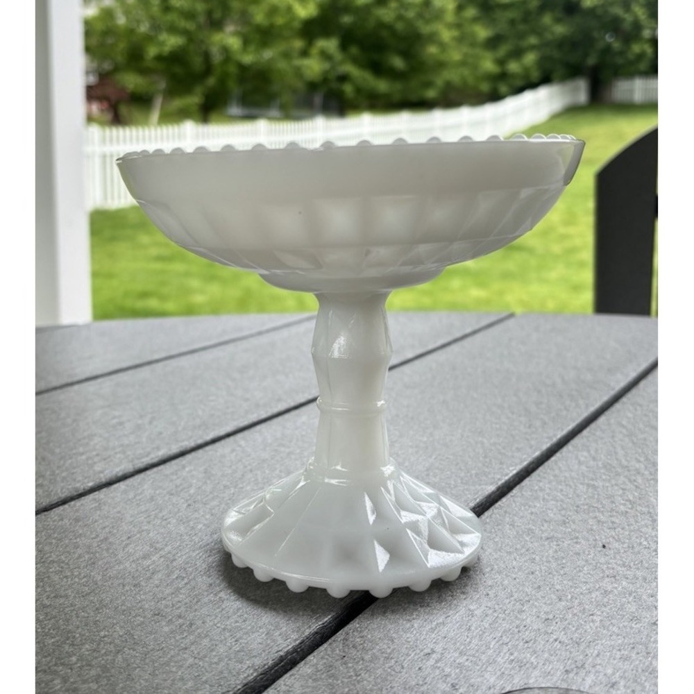 Vintage Jeannette Milk Glass Windsor Footed Bowl Pedestal Compote Candy Dish